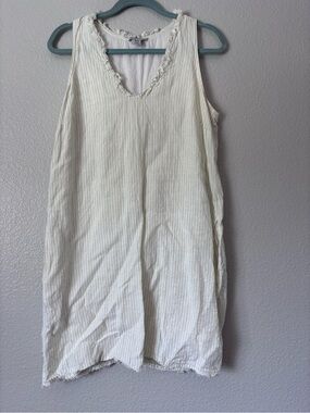 Sleeveless V-Neck Lightweight Linen Dress in Ivory Stripe